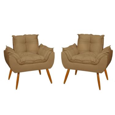 Imagem de Kit 2 Poltronas Cadeiras Reforçadas Confortáveis – Jl Decor Cor: capuccino