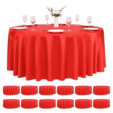 Imagem de Pesonlook Pacote com 12 toalhas de mesa redondas vermelhas, toalha de mesa de tecido de cetim de 267 cm para mesa redonda, lavável resistente a amassados, roupas de mesa de seda brilhante para festa