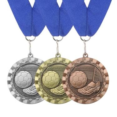 Imagem de PATIKIL 3 medalhas de prêmio, troféu de 7,6 cm com fita de pescoço, prêmios de festa de futebol para eventos esportivos, multicoloridas