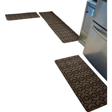 Imagem de Jogo Tapete Cozinha Kit 3 Peças Em Carpete Marrom