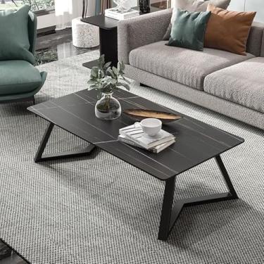 Imagem de Lzyjckh Mesas de Centro Modernas para Sala de Estar, Mesa de Centro Retangular Simples com Tampo de Ardósia e Estrutura Geométrica de Metal para Quarto e Escritório em Casa,Black,39.4×19.7×17.7 inch