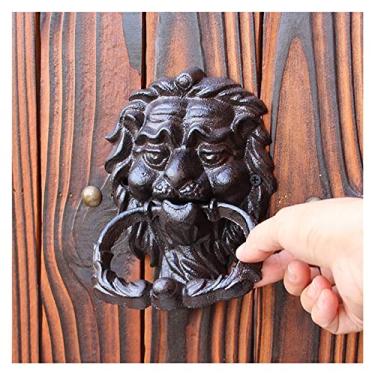 Imagem de Maçaneta de porta de correr de celeiro, aldraba de porta com cabeça de leão autêntica de estilo vintage, puxador de porta de ferro fundido personalizado para porta de entrada, celeiro, jardim ou cob