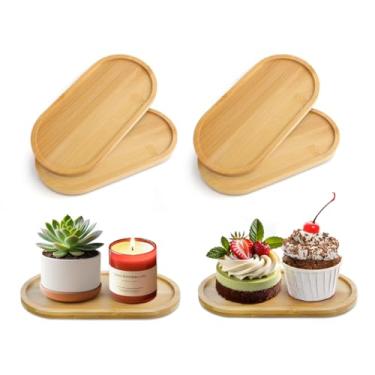 Imagem de 6 bandejas de bambu para banheiro, pequenas bandejas de madeira, bandeja decorativa oval para organizar acessórios, saboneteira para cozinha, vela de café da manhã, 17 x 8,5 cm