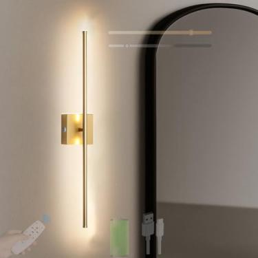 Imagem de Arandela de parede LED operada por bateria, lâmpada de parede interna recarregável por USB com controle remoto, luz de parede regulável, rotação de 360°, sem fio, moderno, minimalista, quarto, sala de