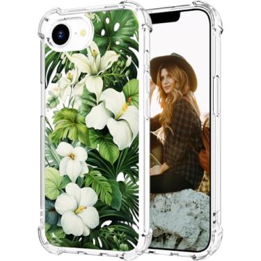Imagem de Hungo Capa compatível com iPhone 16e 2025 para mulheres meninas design claro fofo, pele feminina designer verde tropical palmeira folhas hibisco flor floresta selva