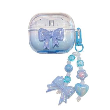 Imagem de JLSDBMZ Capa rosa para Samsung Galaxy Buds 3 Pro, design de laço engraçado feminino, capa de TPU transparente e macia com pulseira para capa de fone de ouvido (azul)
