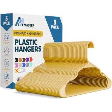 Imagem de Lifemaster Cabides de plástico – Conjunto de cabides resistentes para organizar roupas, vestidos e casacos, comporta até 2,3 kg, cabides que economizam espaço com ranhuras antiderrapantes nos ombros,