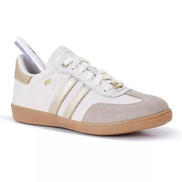 Imagem de Tênis Feminino Marina Mello Emma 12154 Couro e Camurça, Creme, 35