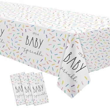 Imagem de Xenorik Toalha de mesa para decoração de chá de bebê Sprinkle – Toalha de mesa descartável It's A Baby Sprinkle para festa, confete arco-íris, artigos de festa para chá de bebê, pacote com 3, 218 x