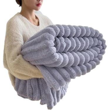 Imagem de Cobertor de lã duplo, 200 x 230 cm, cobertor de pele falso e peluda e macia, cobertor de cama de casal, lavável para o outono (leite espessado branco), roxo, 200x230 cm