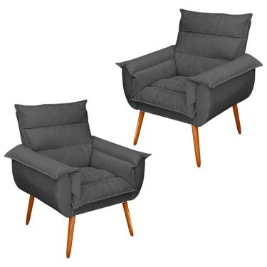 Imagem de Kit 02 Poltronas Decorativas Modernas Sala e Recepção Monza Pés Palito Suede Cinza - Abmaza