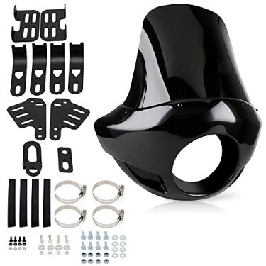 Imagem de PACEWALKER Motocicleta 43 cm de altura Carenagem Touring Sport Windshield Club Style Kit Blackout 14,5 cm Capa de Carenagem de Farol para Super Glide T-Sport FXDXT, FXR Estilo Longo (Preto Brilhante)