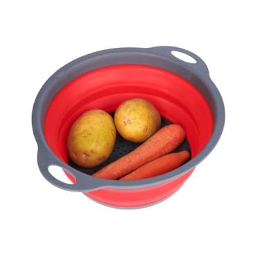 Imagem de Escorredor Dobrável de Silicone, de Macarrao, de Legumes, com Alças, para Lavar Frutas, Escorredor de Massas, BELLA GRACE (Vermelho)