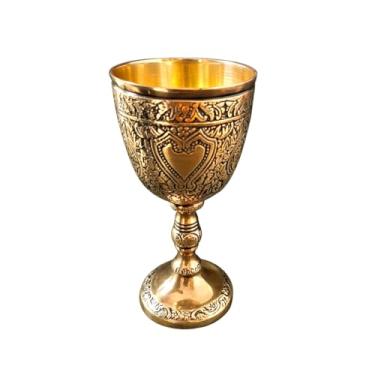 Imagem de HIGHSTREET NAUTICAL Cálice vintage de latão sólido cálice dourado romano rei Arthur taça de vinho Renascentista Medieval Cálice para beber presente exclusivo (latão antigo, 150 ml)