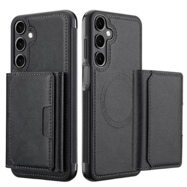 Imagem de HJZSZX Para Samsung A56 (5G) Capa de celular magnética com carregamento sem fio de couro Flip Wallet com suporte (para Samsung A56 (5G)/preto)