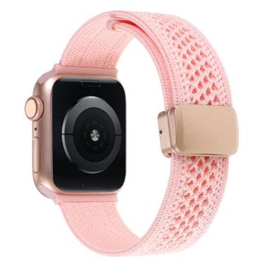 Imagem de Pulseira de tecido de nylon compatível com Apple Watch séries Ultra 10, 9, 8, 7, 6, 5, 4, 3, 2 e 1 de 38 mm, 40 mm, 40 mm, 41 mm, 42 mm, 44 mm, 46 mm, 49 mm, rosa, 42/44/45/49 mm