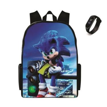 Imagem de Mochila Escolar Estampada Masculina Lançamento Mais Relogio Digital Le