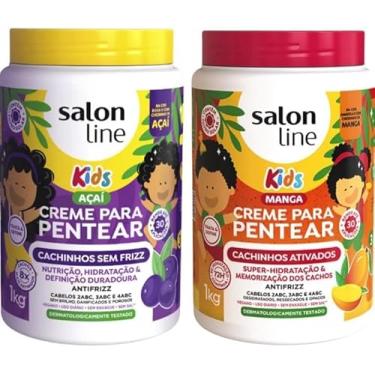 Imagem de Kit 2 Cremes Kids com Creme para Pentear Açaí Cachinhos sem Frizz e Creme para Pentear Manga Cachinhos Ativados Salon Line