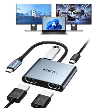 Imagem de Adaptador USB C para HDMI duplo 4K a 30Hz, adaptador multiportas KOZYC USB C Hub com 2 HDMI, USB 3.0, 100W PD, suporta USB C para HDMI Splitter Display estendido para MacBook Pro (MST não é compatível