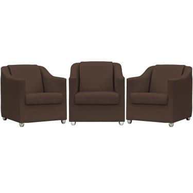 Imagem de Kit 3 Poltronas Mila Corino Cores Pé De Plástico Cromado - Marrom Corino