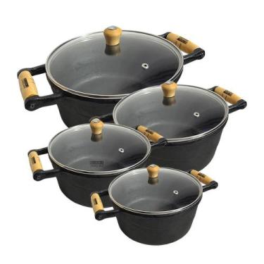 Imagem de Jogo De 4 Caçarolas De Ferro Panela Ferro Indução Bifeteira - Casa E J