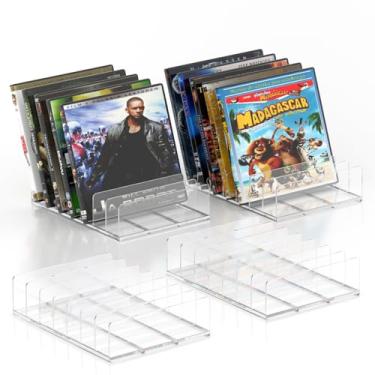 Imagem de MayRecords Rack de exibição de CD de acrílico, suporte de DVD transparente e suporte de exibição de disco de vinil, organizador de armazenamento comporta até 14 caixas de CD padrão - 4 peças