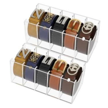 Imagem de Kit 2 Organizador de Cintos em Acrílico Transparente, 5 Compartimentos, Expositor para Closet