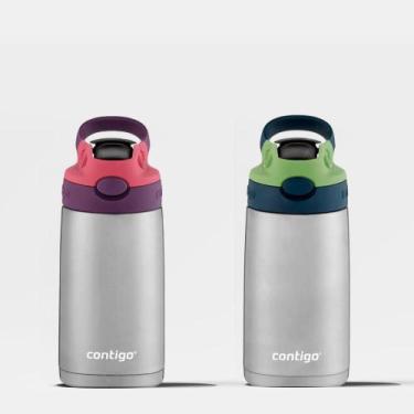 Imagem de Kit com 2 Garrafas Térmicas AUTOSPOUT Kids Verde e Rosa Inox Contigo  