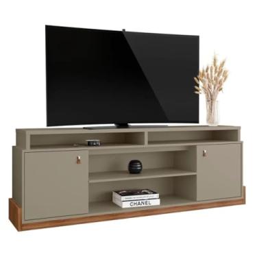 Imagem de Mobler Rack Bancada Montana, 188 cm, para TV até 75 Polegadas, Base em Madeira (Grigio Fosco/Cinamomo Mel)