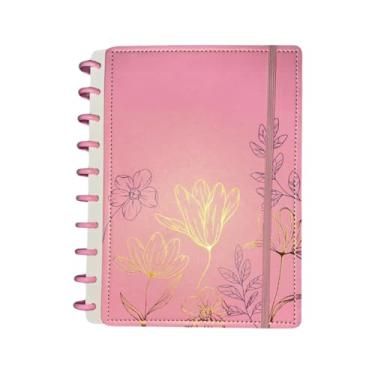 Imagem de Caderno Inteligente Floral 10 Discos B5 Capa em Couro Sintético com Elástico (Rosa)