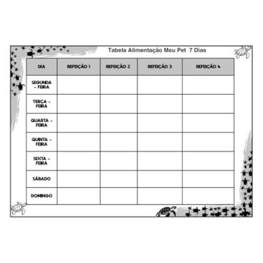 Imagem de Tabela de Alimentação para Pet, 7 Dias, 4 Refeições Diárias, Planilha Decorativa com Tartarugas, Multicores (Cinza)