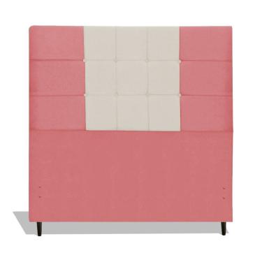 Imagem de Cabeceira Estofada Box Casal Queen Size Encosto Para Cama Barcelona 164x126 CM Composê Rosa/Bege 
