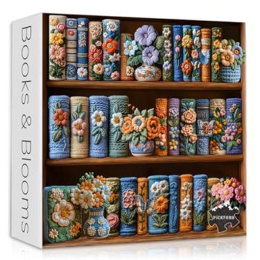 Imagem de PICKFORU Blooming Bookshelf Puzzles for Adults 1000 Pieces, Vintage Book Flower Puzzle Library, Wildflower Pages Jigsaw Puzzles, Retro Floral Aesthetic Challenging
