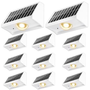 Imagem de Luzes solares de cerca ao ar livre à prova d'água alto brilho LED Spot Lens Deck luzes 7 modos branco quente e frio RGB alimentado por energia solar iluminação de parede decoração para pátio externo