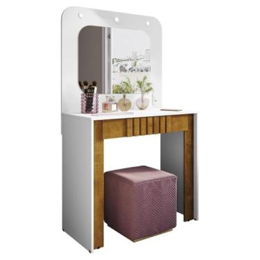 Imagem de Penteadeira Camarim Rouge Com 1 Gaveta Ripada e Led Branco/naturale