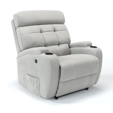 Imagem de Poltrona do Papai Reclinável Elétrica bivolt Revestimento em Linho Com Massageador - Modelo Florença (Cinza)