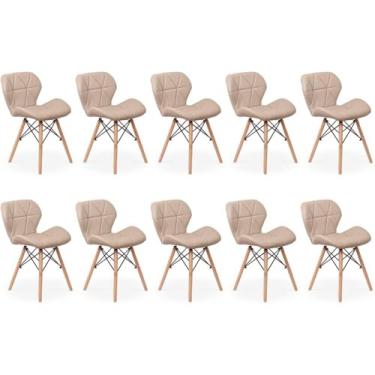 Imagem de Kit 10 Cadeiras de Jantar Charles Eames Slim Wood Estofada - Nude