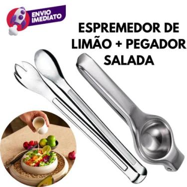 Imagem de Kit 02 Pç: Pegador Para Salada e Espremedor Amassador De Limão Frutas 