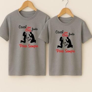 Imagem de Camiseta Algodão Unissex Casal Estampa Casal Que Ora Juntos Romance Am