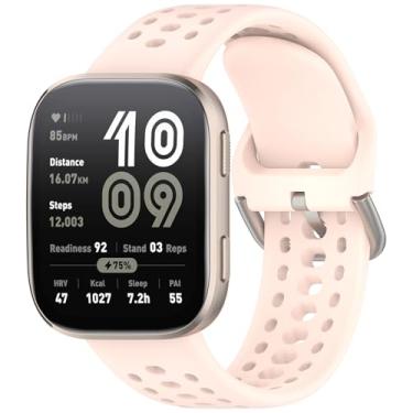 Imagem de Pulseira para relógio Amazfit Bip 6 feminina e masculina, pulseira de silicone de liberação rápida para relógio inteligente Amazfit Bip 6 de 46 mm (rosa)