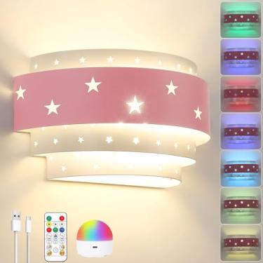 Imagem de Lightess Arandela de parede rosa operada por bateria sem estrela, luminária de parede regulável, lâmpada de parede interna sem fio com lâmpada recarregável para quarto e sala de estar
