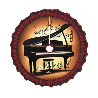 Imagem de Piano Violino e Notas Musicais Saia Árvore de Natal Vestido Xadrez de Natal para Enfeites de Festas e Decorações Interiores