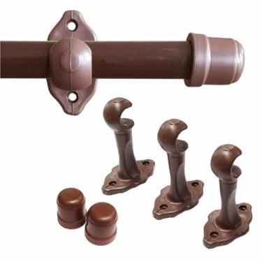 Imagem de Kit Varão de Cortina 2 Metros Madeira Cor Tabaco com Suportes, Ponteiras e Parafusos – Pronto para Instalar