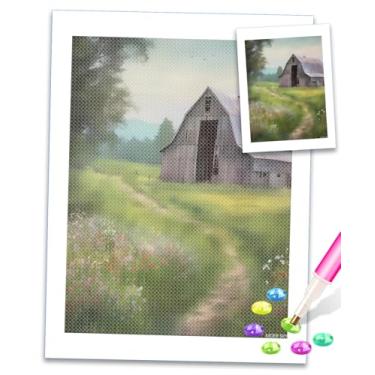 Imagem de MOER SKY Kit de pintura de diamante DIY The Spring Farm 5D Round Diamond Painting para adultos Farm Diamond Art Kit para decoração de parede e decoração de sala de estar 30 x 40 cm