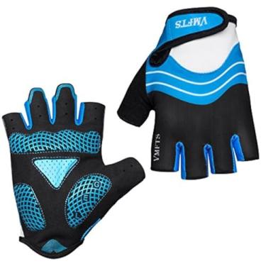 Imagem de Luvas de ciclismo VMFTS com acolchoamento em gel luvas esportivas sem dedos e luvas de dedo para fitness musculação corrida treino escalada paraquedas corrida, Half-finger Blue, Medium