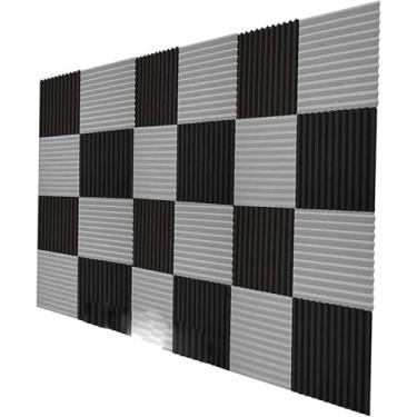 Imagem de 12 Peças De Espuma Acústica Pels Wedges Espuma à Prova De Fogo à Prova De Som Espuma De Caeling De Ruído Para Estúdios De Gravação Escritórios Casa, Black+grey