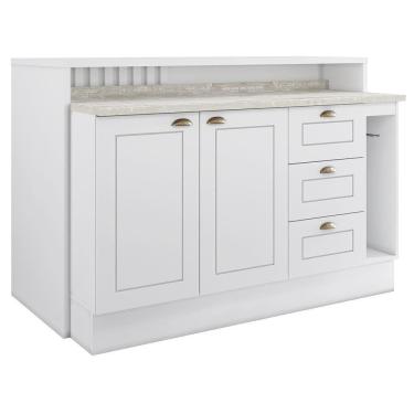Imagem de Kit Ilha Gourmet Com Balcão 120cm E Porta Toalha Americana Branco Móveis Henn Branco
