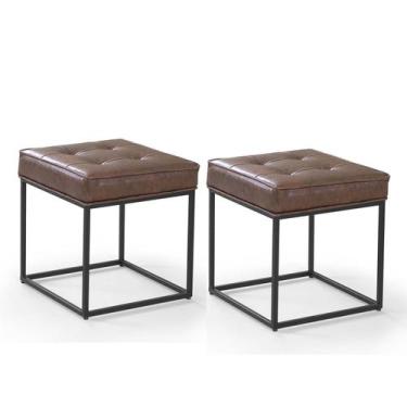 Imagem de Conj. 02 Pufe Estilo Industrial Quadrado Pés Metal Croata - Due Decor,