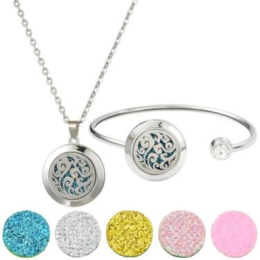 Imagem de SUNNYCLUE 1 colar de óleo essencial, 1 peça, pulseira difusora de óleo essencial com 10 almofadas de refil de aço inoxidável nuvem pulseira difusor medalhão colares de aromaterapia joias para mulheres