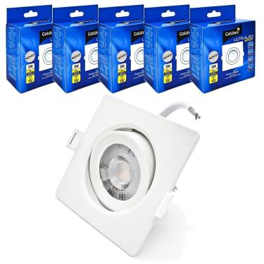 Imagem de Kit 5 Spot Led Quadrado Embutir Branco Quente 3000k 5w Teto